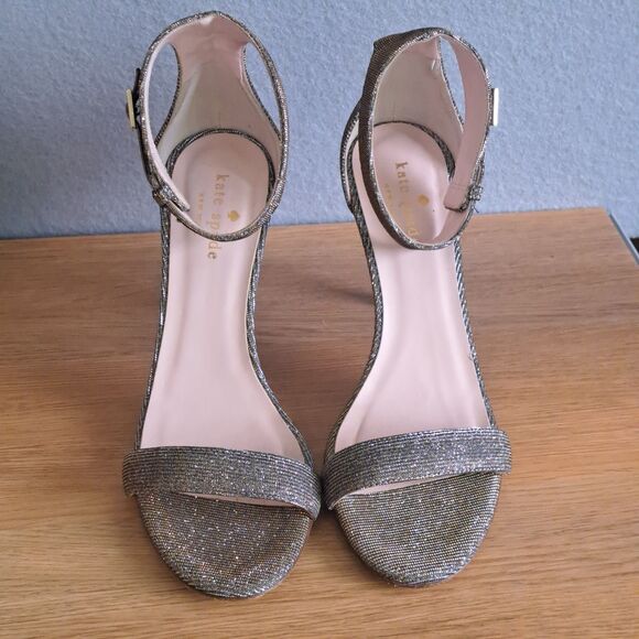 KATE SPADE NEW YORK Womens 6.5 Metallic Leather Isa Sandals Silver Glitter - Picture 13 of 15